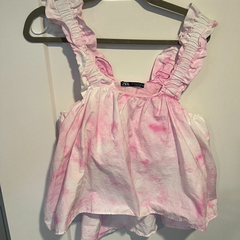 Zara Pink Tie Dye Ruffle Strap Tank Top Summer Blouse - Size Small